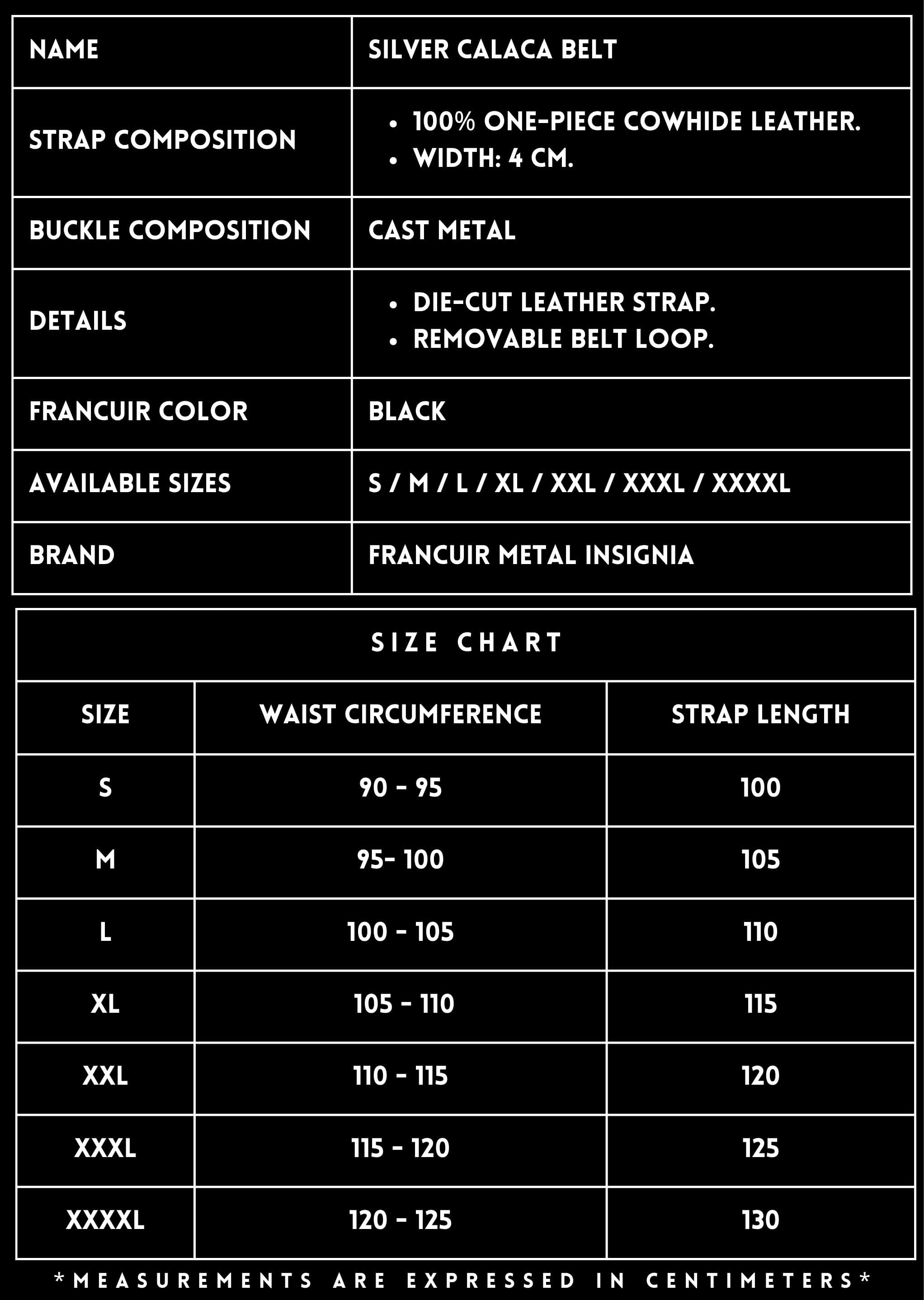 TECHNICAL SPECIFICATIONS_LEATHER BELT_CALACA SILVER_FRANCUIR
